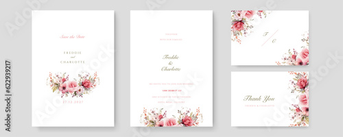 Golden wedding invitation template set with leaves, glitter, frame, and border. Floral decoration vector for save the date, greeting, thank you, rsvp, etc