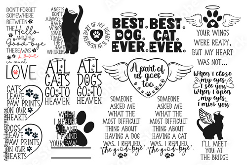 Pet memorial quotes set. Rainbow bridge. Vector illustration.