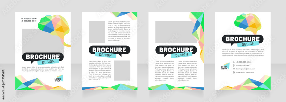 Intellectual development blank brochure design. Template set with copy space for text. Premade corporate reports collection. Editable 4 paper pages. Barlow Black, Regular, Nunito Light fonts used