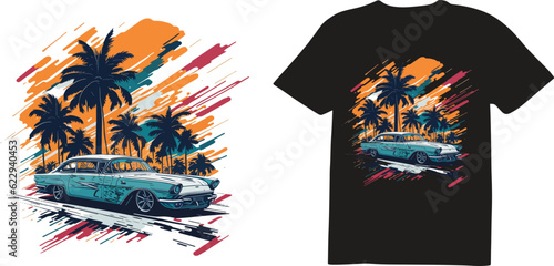 T-shirt vintage artwork flat graphic design of racing car illustration for t-shirt