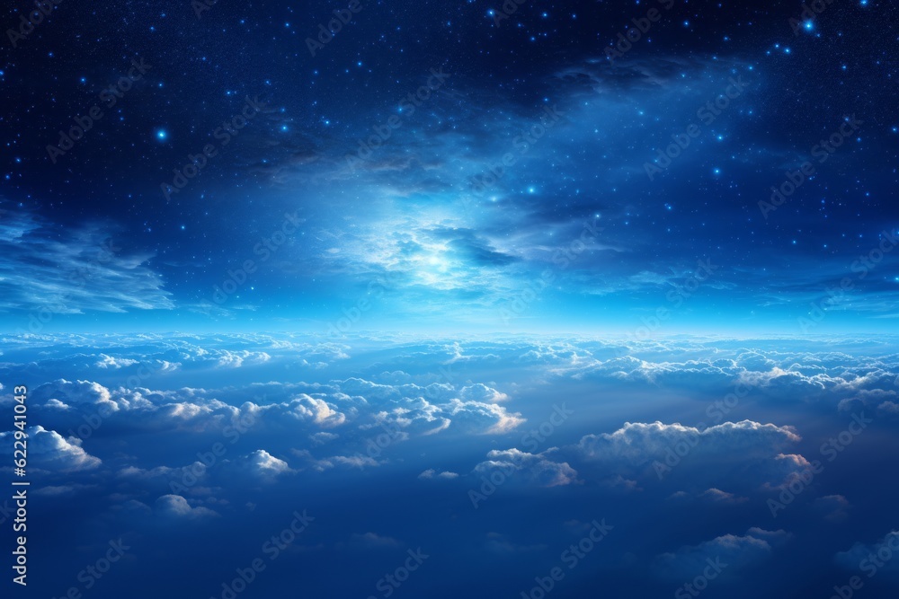 Blue Sunrise View Of Earth From Space, Generative AI Blue Sunrise View Of Earth From Space, Generative AI