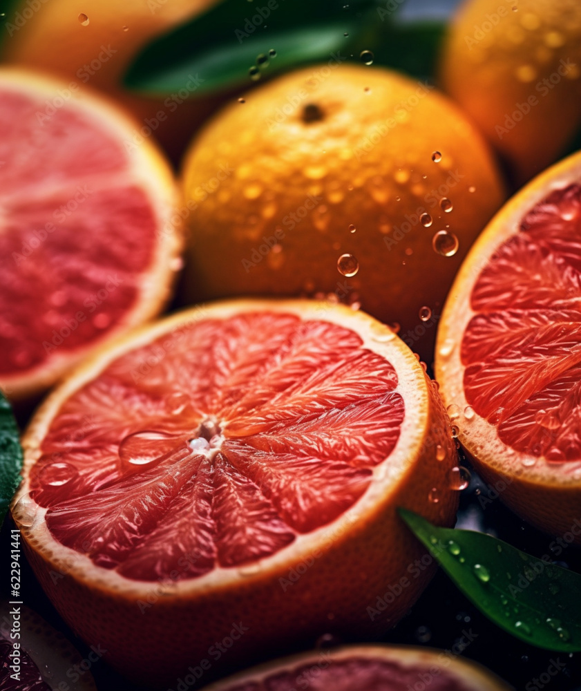 Freshly washed sliced grapefruits Freshly washed sliced grapefruits