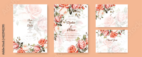 soft floral wedding invitation and menu template