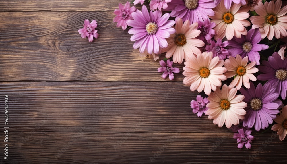 Bouquet of pink daisies on a wooden background. Bouquet of pink daisies on a wooden background.
