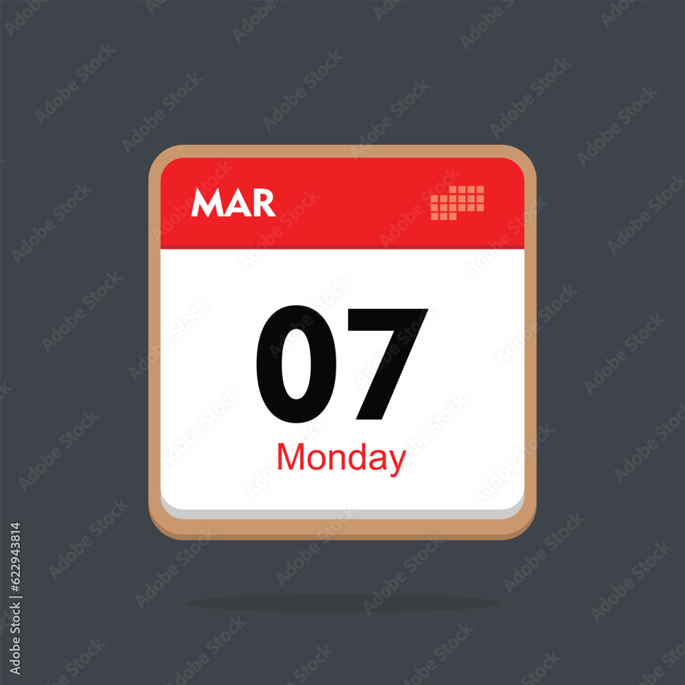 Fototapeta premium monday 07 march icon with black background, calender icon