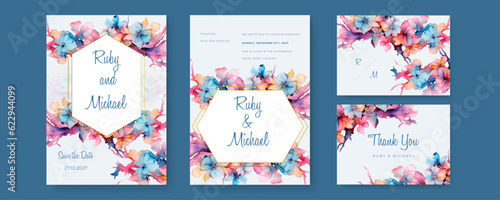 Universal hand drawn floral templates in warm colors perfect for an autumn or summer wedding and birthday invitations, menu and baby shower.