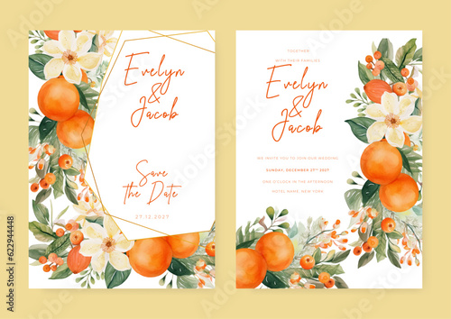 Universal hand drawn floral templates in warm colors perfect for an autumn or summer wedding and birthday invitations, menu and baby shower.