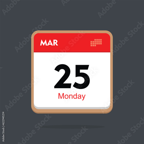 monday 25 march icon with black background, calender icon