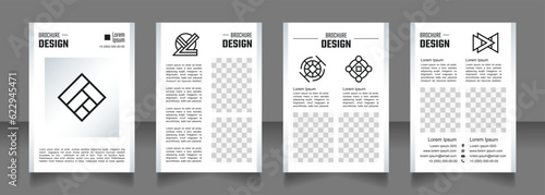 Simple geometric art blank brochure design. Template set with copy space for text. Premade corporate reports collection. Editable 4 paper pages. Teco Light, Semibold, Arial Regular fonts used