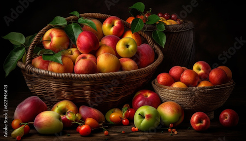 Freshness of nature harvest  a basket full of healthy organic fruit generated by AI