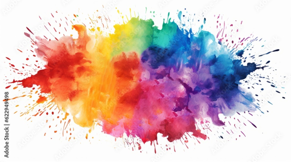 Abstract colorful rainbow color painting illustration - watercolor splashes, isolated on white background (Generative Ai)