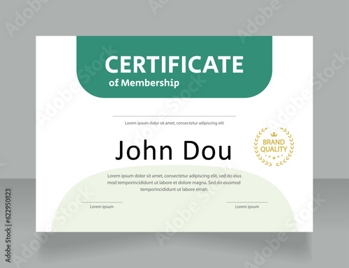 Forum membership certificate design template. Vector diploma with customized copyspace and borders. Printable document for awards and recognition. Calibri Regular, Arial Bold, Myriad Pro fonts used