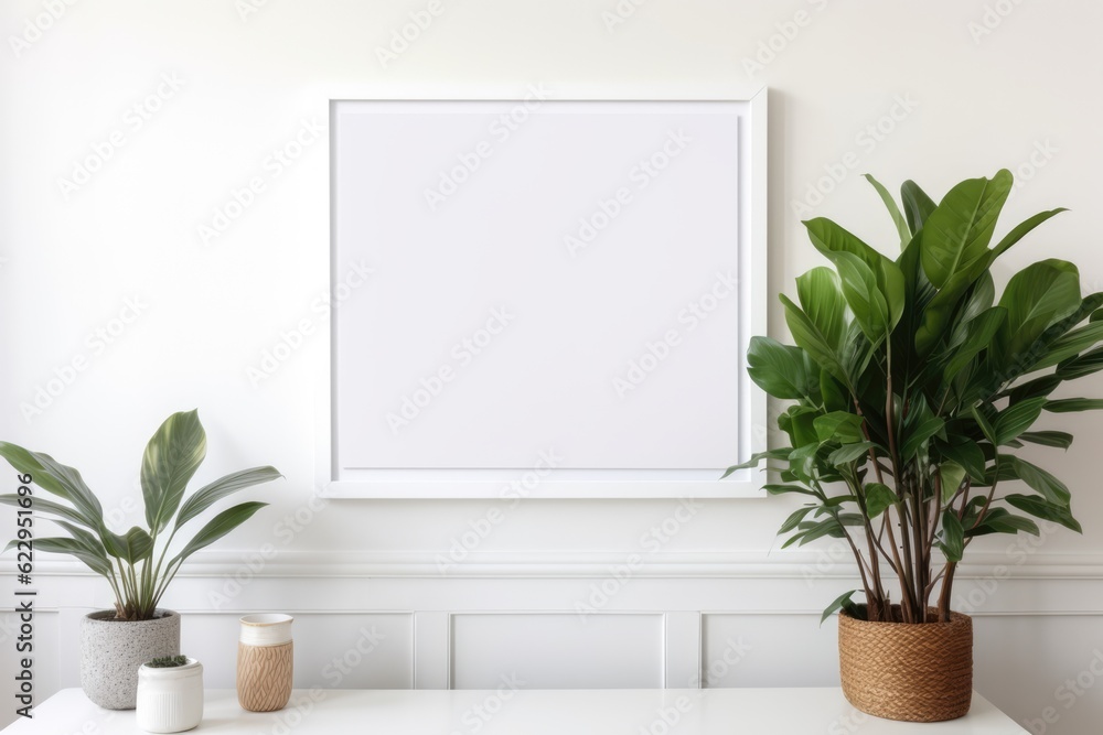 Blank Photo Frame Mockup Template Design With Living room Background Generated AI Blank Photo Frame Mockup Template Design With Living room Background Generated AI