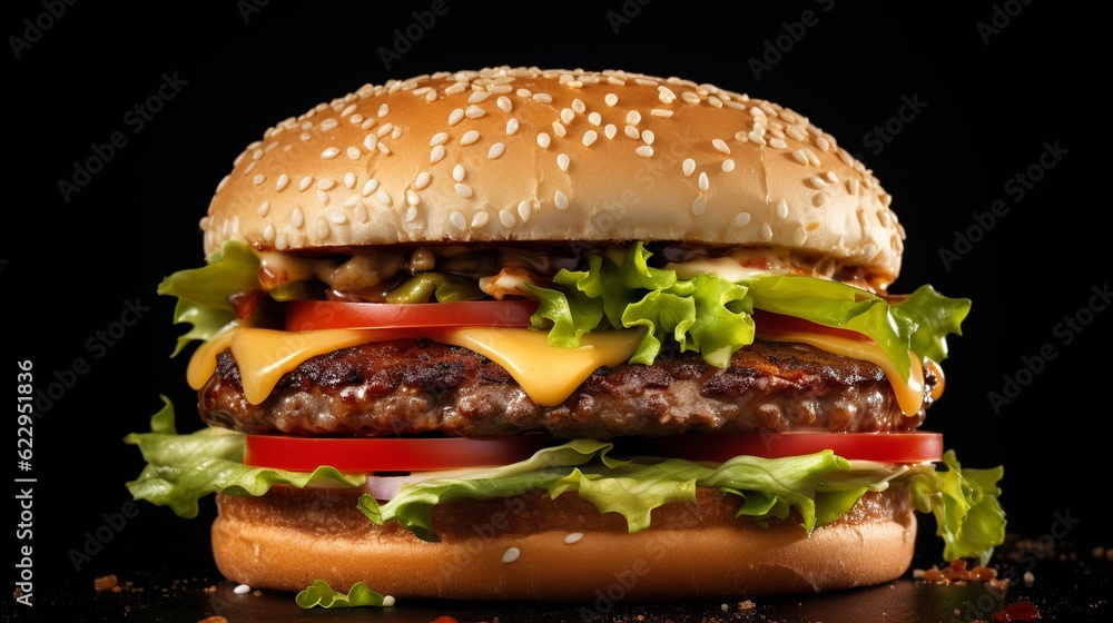 Burger in black background, perfect for advertise Burger in black background, perfect for advertise