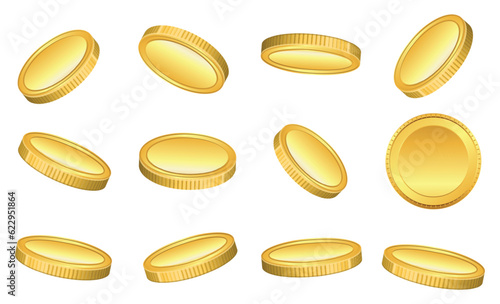 set of realistic gold coin isolated or crypto currency golden or digital currency bitcoin illustration or digital payment currency  etherum litecoin dogecoin to the moon concept. eps vector