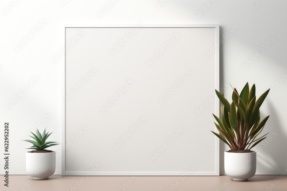Blank Photo Frame Mockup Template Design With Plants in Living room Background Generated AI Blank Photo Frame Mockup Template Design With Plants in Living room Background Generated AI