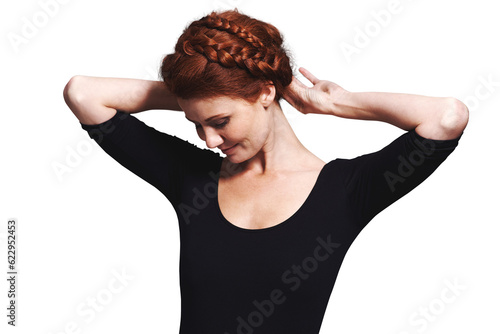Fotografija Beauty, red head and hair care with woman and style on png for makeup, cosmetics and braid