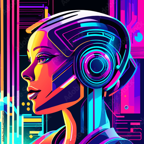 Artificial intelligence concept. Futuristic cyborg woman portrait. vector illustration.
