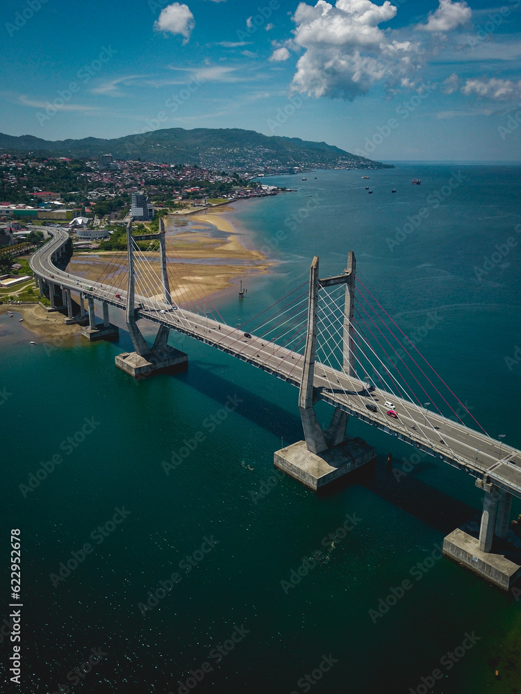 Aerial View of Merah Putih Bridge in Ambon Bay, Maluku