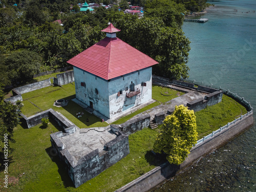 The Aerial View of Fort Amsterdam in Hila, Central Maluku, Indonesia photo