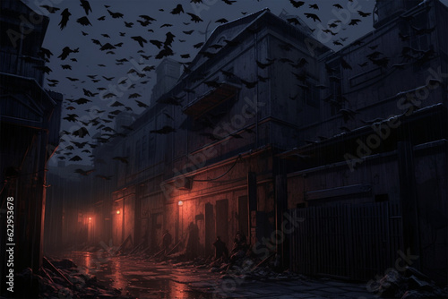 horror background  millions of birds in the spooky sky