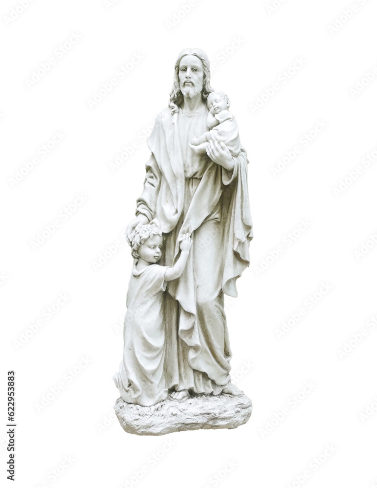 Statue of Jesus cradling the child in his arm. PNG. Stock Photo Adobe