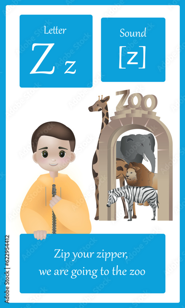 Fototapeta Colorful alphabet letter Z. Phonics flashcard with sound