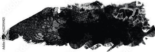 Glitch distorted grange shape . Noise grungy logo . Trendy defect error shapes . Glitched frame .Grunge textured . Distressed effect .Vector shapes with a halftone dots screen print texture.