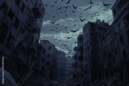 horror background  millions of birds in the spooky sky