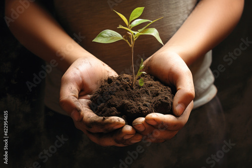 Kid s Hands Holding Plant Sustainability  Generative AI