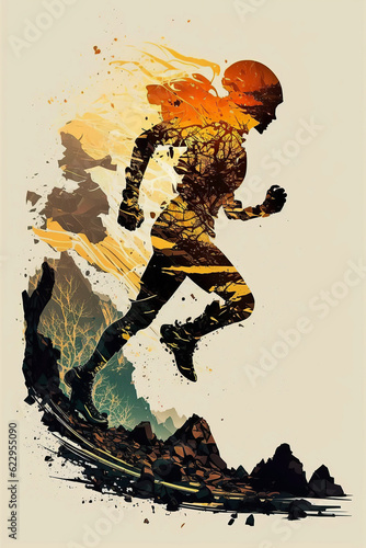 ai generated illustration of Male trail runner athlete training outdoors
