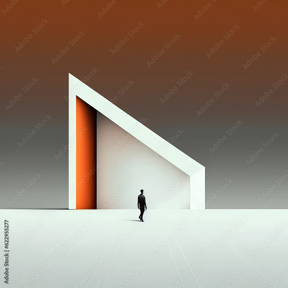 ai generated illustration man and  minimal minimalism architecture building