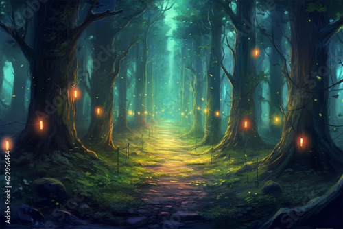 horror background  terrible mystical forest