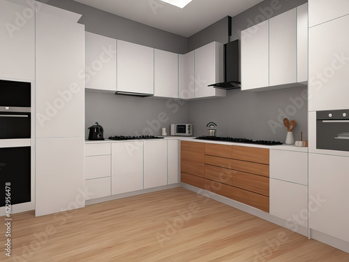 Apartment interior with kitchen. 3d Generative AI   