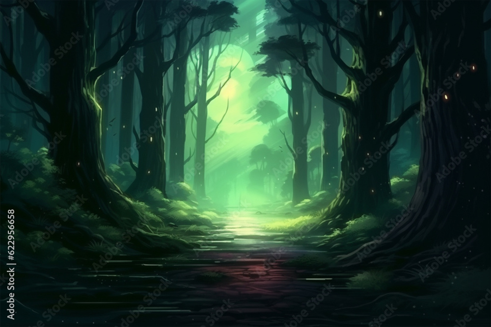 horror background, terrible mystical forest