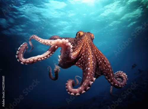 Fotobehang Octopus swimming in the ocean. Generative AI.