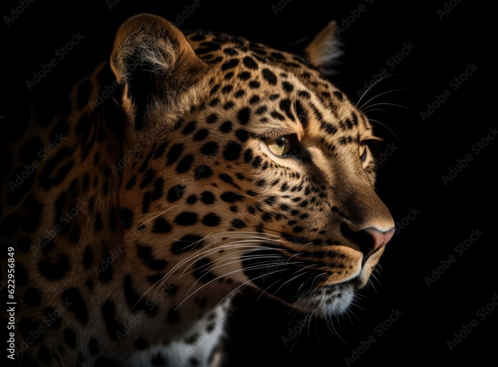 Leopard on black background. Generative AI Leopard on black background. Generative AI