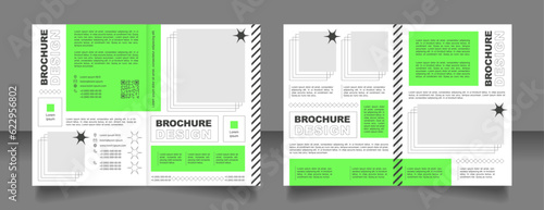 Startup company profile bifold brochure template design. Flyers with qr code. Startup mission. Half fold booklet mockup set with copy space for text. Editable 2 paper page leaflets. Arial font used