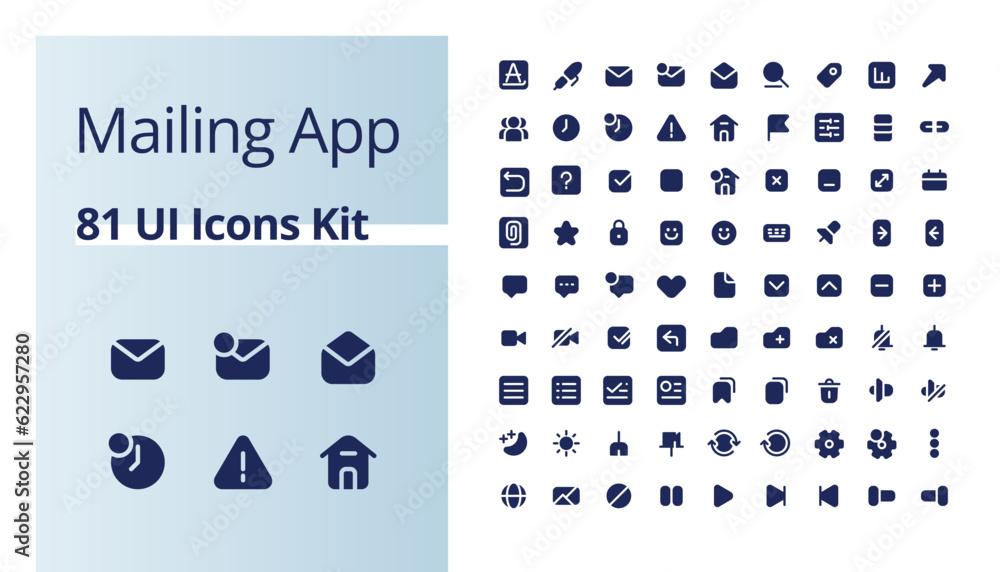 Mailing app black glyph ui icons kit. Communication technology ...