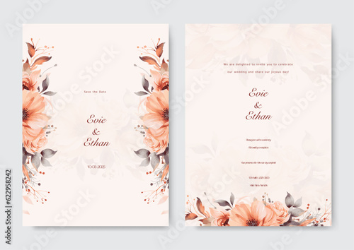 Vector beautiful and elegant floral wedding invitation card