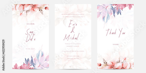 Vector watercolor wedding invitation floral and leaves card template photo