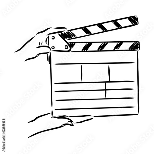 Linear clapper icon for the movie. A firecracker for filmmaking. Board for a film set vector illustration isolated on white background