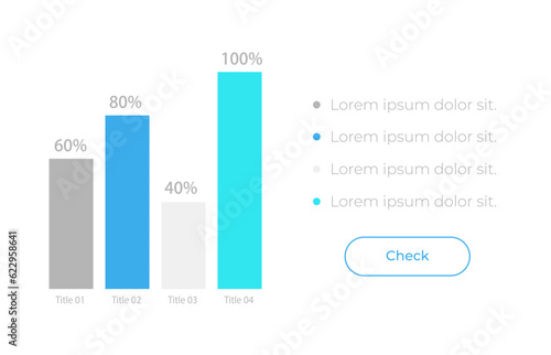 Bar diagram with percentage UI element template. Editable isolated vector dashboard component. Flat user interface. Visual data presentation. Web design widget for mobile application with light theme