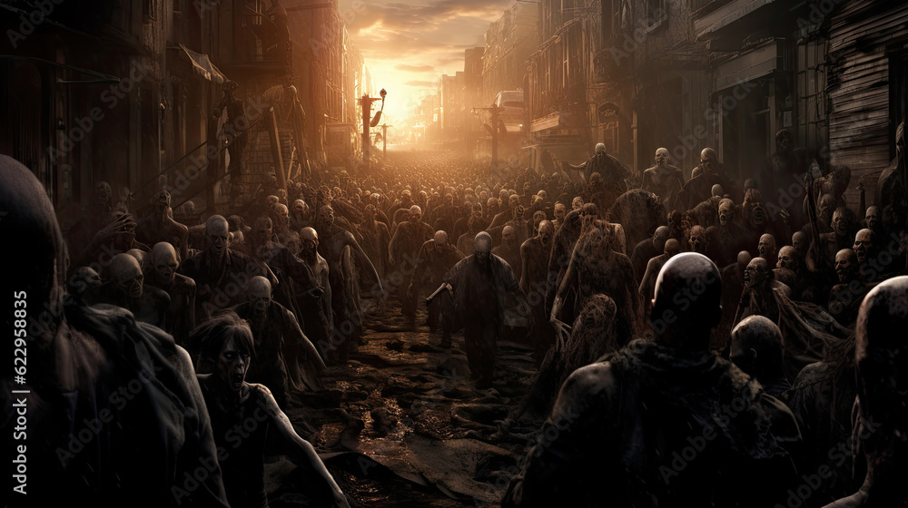 Obraz premium Zombie horde. Zombie apocalypse scene