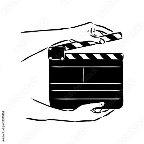 Linear clapper icon for the movie. A firecracker for filmmaking. Board for a film set vector illustration isolated on white background