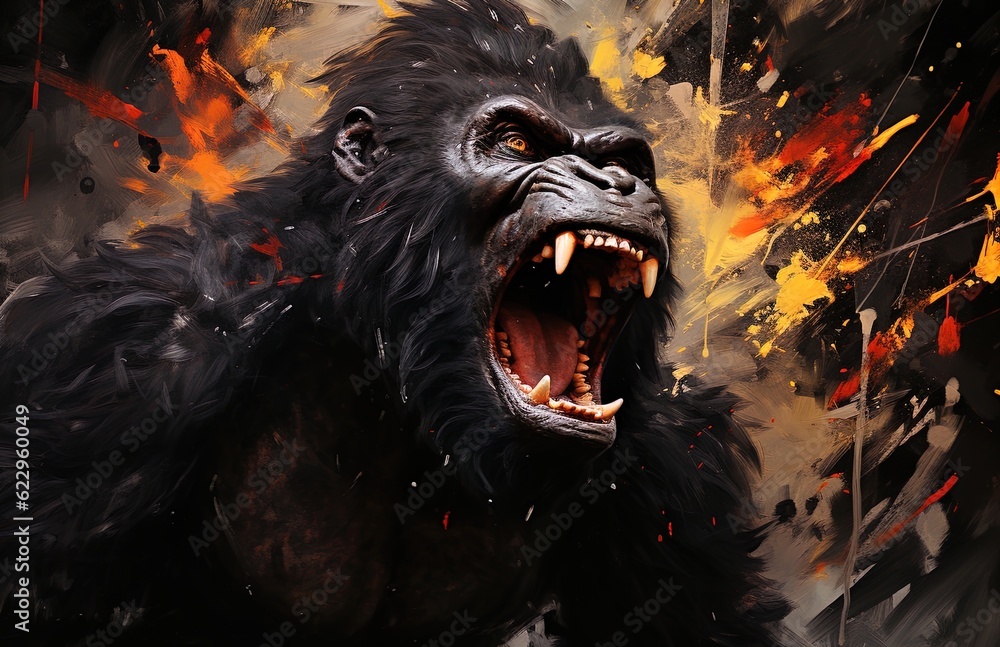 A mighty gorilla roars and shows his fangs. Great for stories on the jungle, adventure, travel, wildlife, animals, conservation, fantasy and more. A mighty gorilla roars and shows his fangs. Great for stories on the jungle, adventure, travel, wildlife, animals, conservation, fantasy and more.