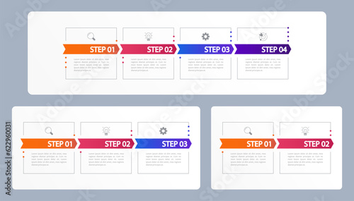Consulting services infographic chart design template set. Editable infochart with icons. Instructional graphics with options, steps sequence. Visual data presentation. Merriweather Sans font used