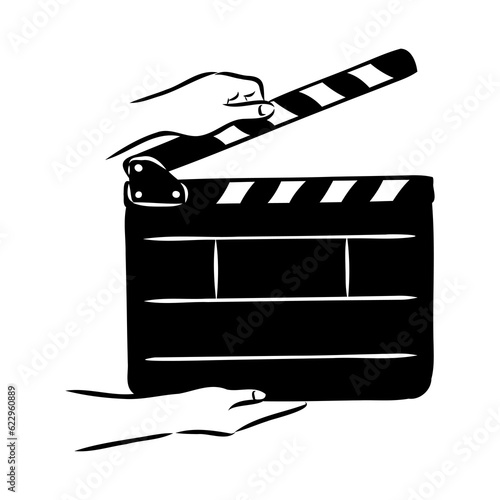 Linear clapper icon for the movie. A firecracker for filmmaking. Board for a film set vector illustration isolated on white background