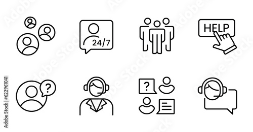 human community support icon set people network business management assistant symbol illustration outline vector design