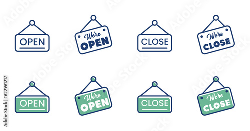 open and closed signs hanging icon vector welcome sign for store market label symbol illustration